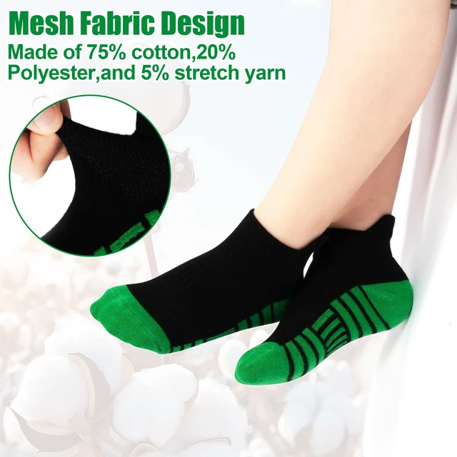 Alt view image 6 of 7 - 12 Pairs Boys Socks Kids Athletic Ankle Socks for Toddler 7-10Y | 75% cotton breathable mesh, reinforced heel & toe, heel pull loop, school sports daily,color-blocked spliced design