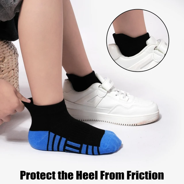 Alt view image 7 of 7 - 12 Pairs Boys Socks Kids Athletic Ankle Socks for Toddler 7-10Y | 75% cotton breathable mesh, reinforced heel & toe, heel pull loop, school sports daily,color-blocked spliced design