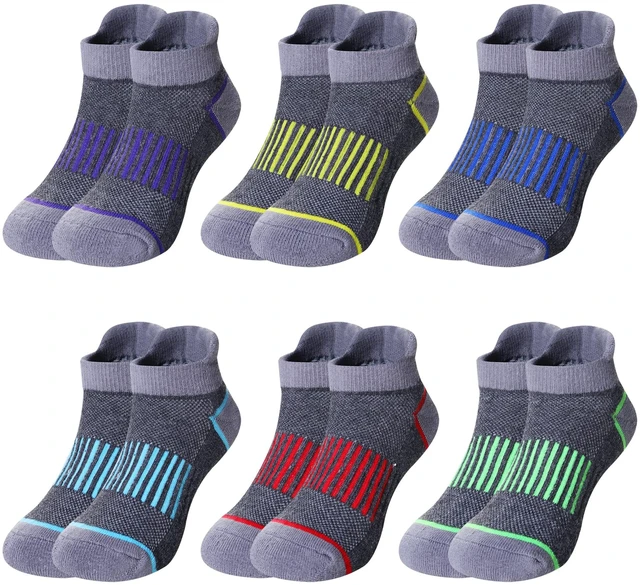 Main image of Boys Athletic Half Cushioned Ankle Socks Kids Cotton Sport Low Cut Socks 6 Pairs (Grey, 9-12 Years)