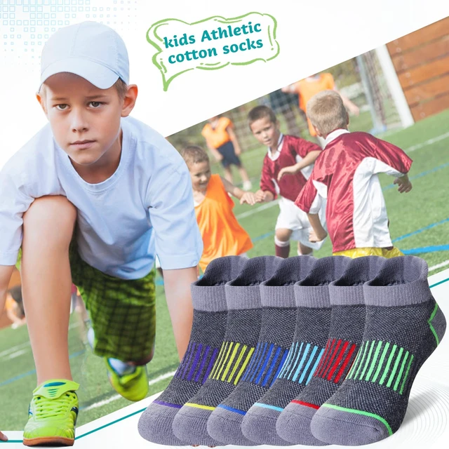 Alt view image 2 of 6 - Boys Athletic Half Cushioned Ankle Socks Kids Cotton Sport Low Cut Socks 6 Pairs (Grey, 9-12 Years)