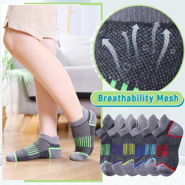 Alt view image 3 of 6 - Boys Athletic Half Cushioned Ankle Socks Kids Cotton Sport Low Cut Socks 6 Pairs (Grey, 9-12 Years)