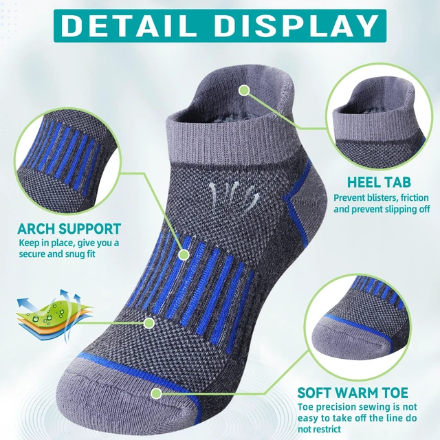 Alt view image 4 of 6 - Boys Athletic Half Cushioned Ankle Socks Kids Cotton Sport Low Cut Socks 6 Pairs (Grey, 9-12 Years)