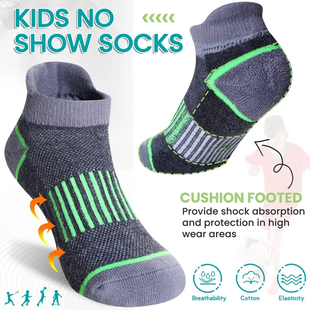 Alt view image 5 of 6 - Boys Athletic Half Cushioned Ankle Socks Kids Cotton Sport Low Cut Socks 6 Pairs (Grey, 9-12 Years)