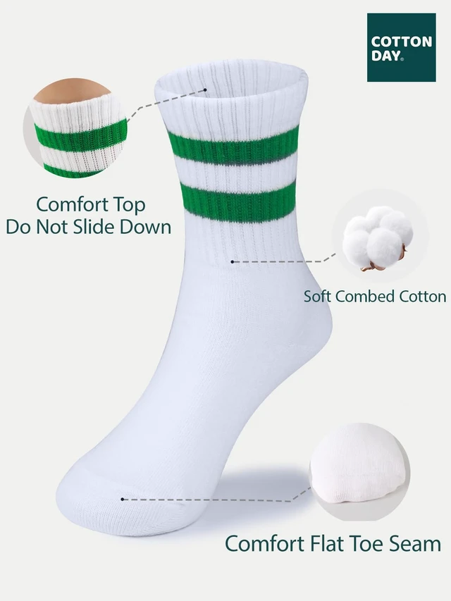 Alt view image 4 of 6 - Unisex School Kids Soft Cotton Athletic Socks 6-8Y Stripe Size M | Nature, Soft, Breathable, Combed Cotton Oeko-Tex Standard 100 Certified, Seamless Toe, High Ribbed Top Style