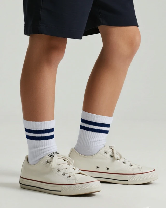 Alt view image 6 of 6 - Unisex School Kids Soft Cotton Athletic Socks 6-8Y Stripe Size M | Nature, Soft, Breathable, Combed Cotton Oeko-Tex Standard 100 Certified, Seamless Toe, High Ribbed Top Style