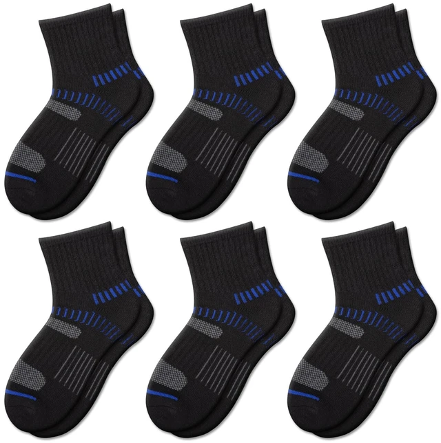 Main image of Boys Socks Quarter Athletic Ankle Cotton Sports Socks For Kids 8-10 4-6 6-8 Years Old With Cushioned Sole 6 Pairs