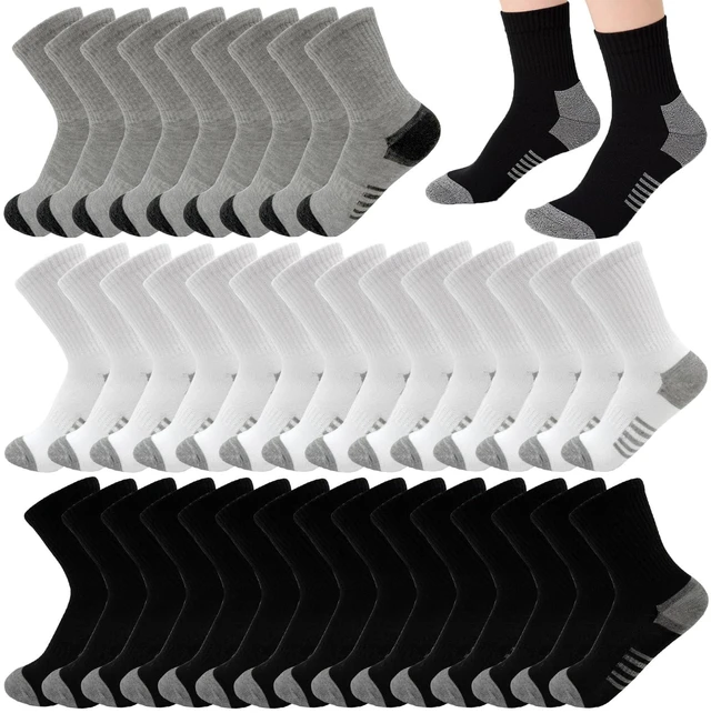 Main image of 20 Pairs Crew Athletic Socks for Kids Breathable Cushion Crew Socks for Kids Sport Running Traveling (US, Alpha, One Size, Regular, 20 Pairs 9-12Y 3 Colors(Style A))
