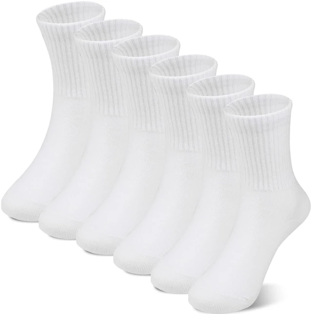 Main image of Kids Athletic Socks, 6 Pairs Boys Girls White Cotton Crew Sock | Running School Uniform Socks for 6-8 8-10 10-12 Years Old Boys Girls, Soft and Breathable, Elastic Stretch, Smooth Toe