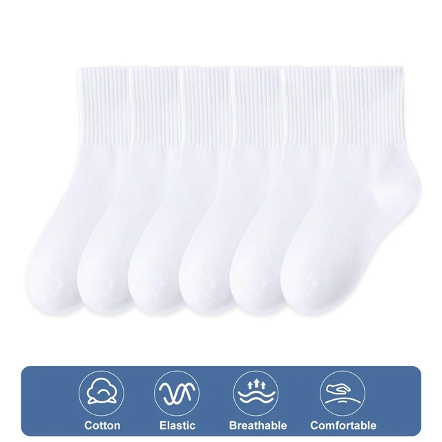 Alt view image 4 of 6 - Kids Athletic Socks, 6 Pairs Boys Girls White Cotton Crew Sock | Running School Uniform Socks for 6-8 8-10 10-12 Years Old Boys Girls, Soft and Breathable, Elastic Stretch, Smooth Toe