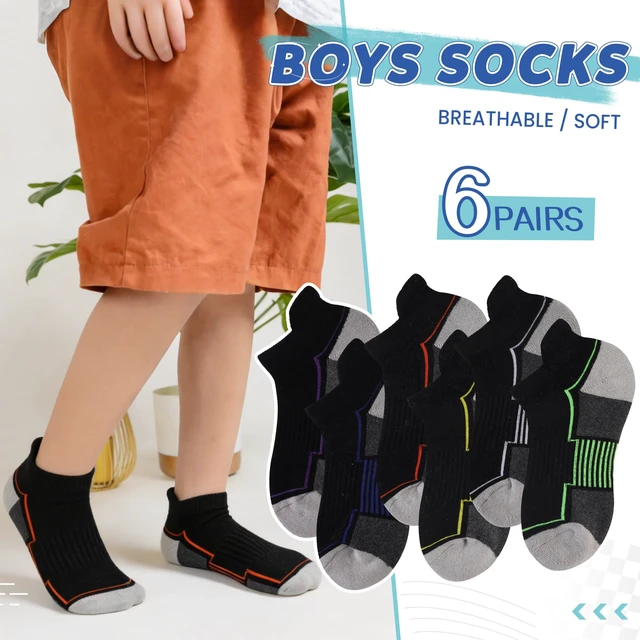 Alt view image 3 of 6 - Kids Socks Boys Ankle Athletic Half Cushioned Low Cut Sport Cotton Breathable Socks 6 Pairs (6 Pairs Black, 9-14 Years)