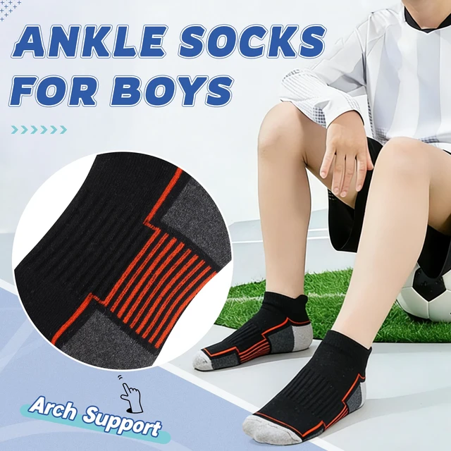 Alt view image 4 of 6 - Kids Socks Boys Ankle Athletic Half Cushioned Low Cut Sport Cotton Breathable Socks 6 Pairs (6 Pairs Black, 9-14 Years)