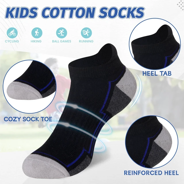 Alt view image 6 of 6 - Kids Socks Boys Ankle Athletic Half Cushioned Low Cut Sport Cotton Breathable Socks 6 Pairs (6 Pairs Black, 9-14 Years)