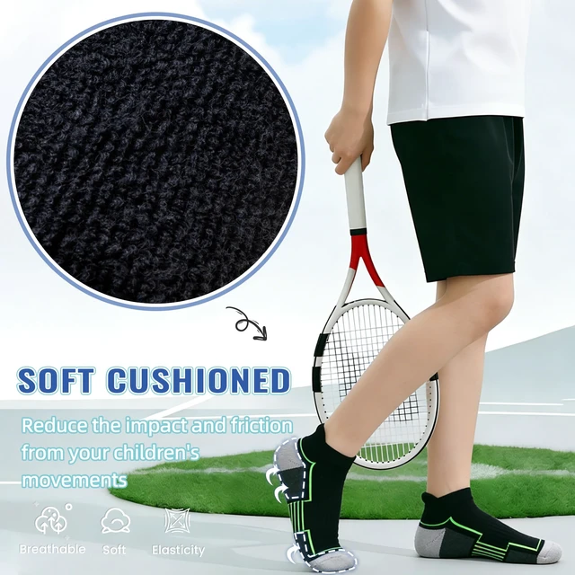 Alt view image 5 of 6 - Kids Socks Boys Ankle Athletic Half Cushioned Low Cut Sport Cotton Breathable Socks 6 Pairs (6 Pairs Black, 9-14 Years)