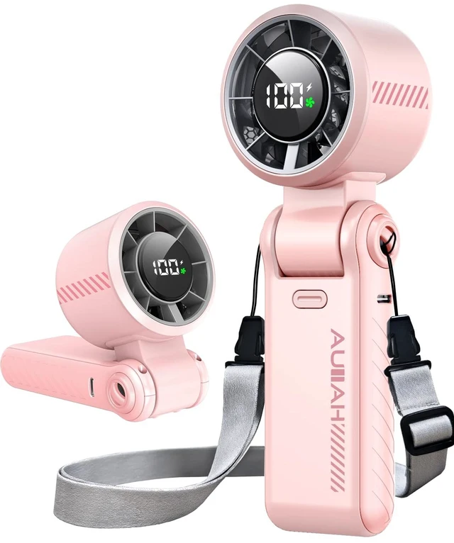 Main image of Portable Handheld Turbo Fan - 5 Speed Mini Personal Fan with Strong Airflow, Foldable 3 in 1 Rechargeable Battery Operated Trave Essentials Hand Fans for Indoor/Outdoor Use, Pink