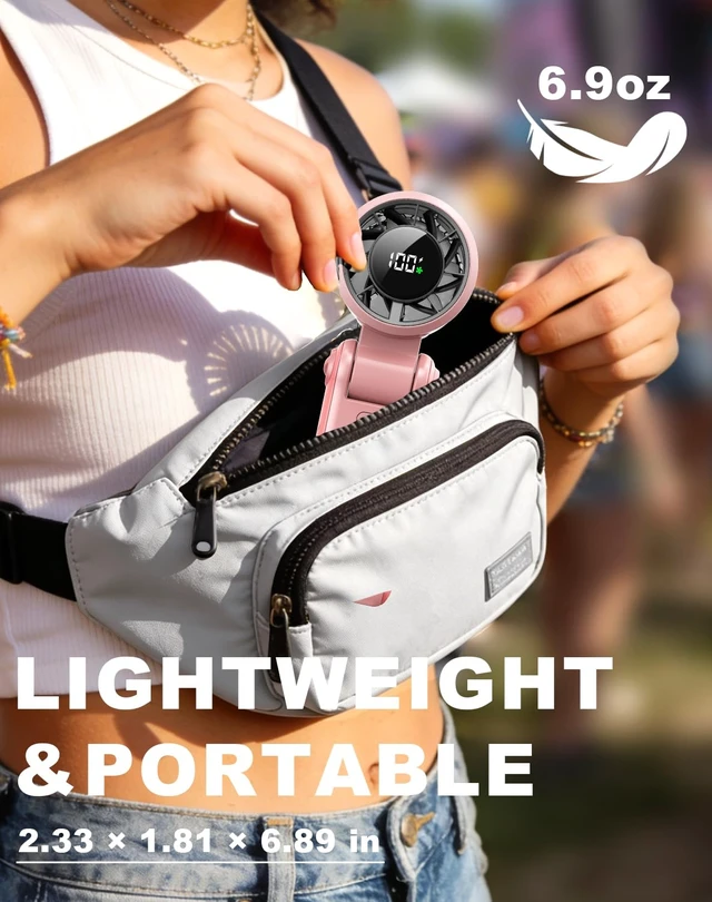 Alt view image 5 of 7 - Portable Handheld Turbo Fan - 5 Speed Mini Personal Fan with Strong Airflow, Foldable 3 in 1 Rechargeable Battery Operated Trave Essentials Hand Fans for Indoor/Outdoor Use, Pink