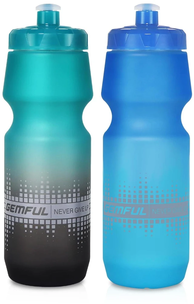 Main image of MTB Bike Water Bottles 2 Pack 24oz BPA-Free (Green Black+Blue Green) | 750ml, Leak-proof Lid, Squeeze Design for Easy Hydration, Fits Standard Bike Cages, Trail Riding, Mountain Road Bike, Fitness