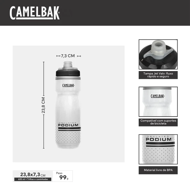 Alt view image 3 of 3 - Podium Chill Water Bottle 21oz, Black | Easy Squeeze Design, Double Wall Insulation, High Flow Self Sealing Cap, Secure Bike Cage Fit, Durable Cycling Bottle