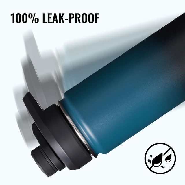 Alt view image 4 of 7 - Insulated Water Bottle with Handle, 304 Stainless Steel Water Bottles with Wide Mouth, Double Wall Vacuum Sports Water Bottle, BPA Free, Keep Cold and Hot, 24 Ounces, Blue&Black