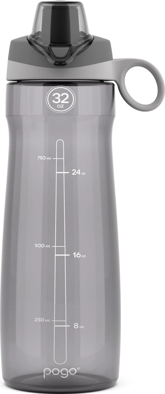 Main image of BPA-Free Tritan Plastic Water Bottle with Chug Lid, 32 Oz, Grey | Leakproof water bottle with chug lid and carry handle. BPA-free, great for travel, school, outdoors, and gym.
