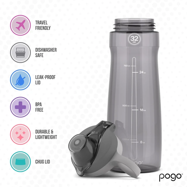 Alt view image 5 of 7 - BPA-Free Tritan Plastic Water Bottle with Chug Lid, 32 Oz, Grey | Leakproof water bottle with chug lid and carry handle. BPA-free, great for travel, school, outdoors, and gym.