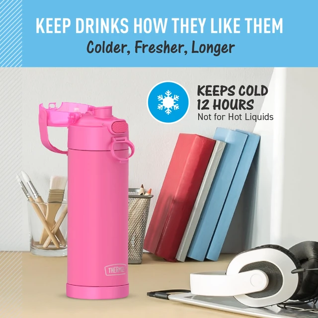 Alt view image 5 of 7 - FUNTAINER Water Bottle with Spout, 16oz, Neon Pink | Kids Stainless Steel Insulated Water Bottle, Keeps Drinks Cold Longer for School & Play, BPA-Free