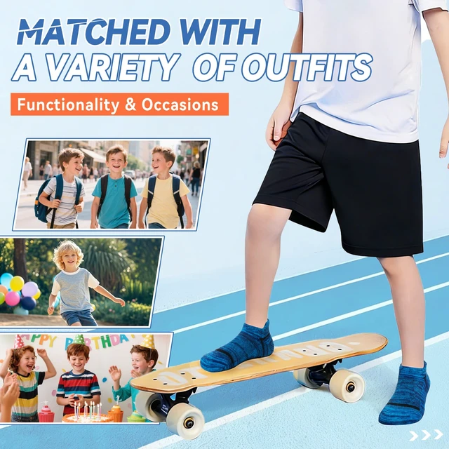 Alt view image 6 of 6 - Kids Boys Ankle Socks Low Cut Athletic Cotton Sport Socks For Little Boys 6 Pairs (Multi Color, 6-8 Years)
