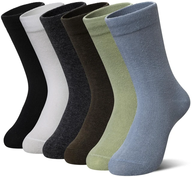 Main image of Kids Crew Cotton School Socks Youth Cute Casual Breathable Little Girls Boys Dress Socks 6 Pairs (Black/Blue, 9-13 Years)