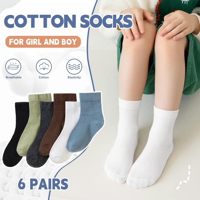 Alt view image 3 of 6 - Kids Crew Cotton School Socks Youth Cute Casual Breathable Little Girls Boys Dress Socks 6 Pairs (Black/Blue, 9-13 Years)