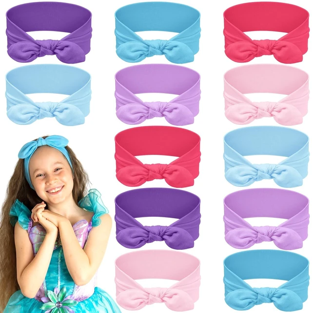 Main image of 12 Pack Girls Headbands, Rabbit Ear Bow Hairbands | Cute Toddler Headbands Bulk, Mermaid Color, Stretchy Wide Cloth Hair Accessories, for Kids Birthday Party Favors, Gifts