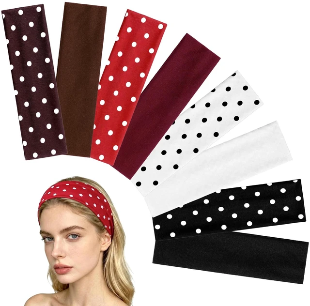 Main image of 8 Pack Vintage Polka Dot Headbands for Women Elastic Non-Slip | Soft Stretch Fabric, Breathable Moisture-Wicking, Sweatbands for Yoga Tennis Running, Fits Most Head Sizes, No Pressure Marks