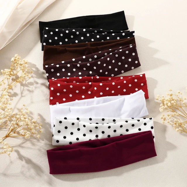 Alt view image 5 of 7 - 8 Pack Vintage Polka Dot Headbands for Women Elastic Non-Slip | Soft Stretch Fabric, Breathable Moisture-Wicking, Sweatbands for Yoga Tennis Running, Fits Most Head Sizes, No Pressure Marks
