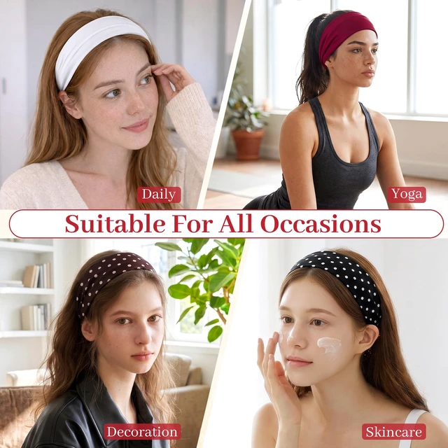 Alt view image 7 of 7 - 8 Pack Vintage Polka Dot Headbands for Women Elastic Non-Slip | Soft Stretch Fabric, Breathable Moisture-Wicking, Sweatbands for Yoga Tennis Running, Fits Most Head Sizes, No Pressure Marks