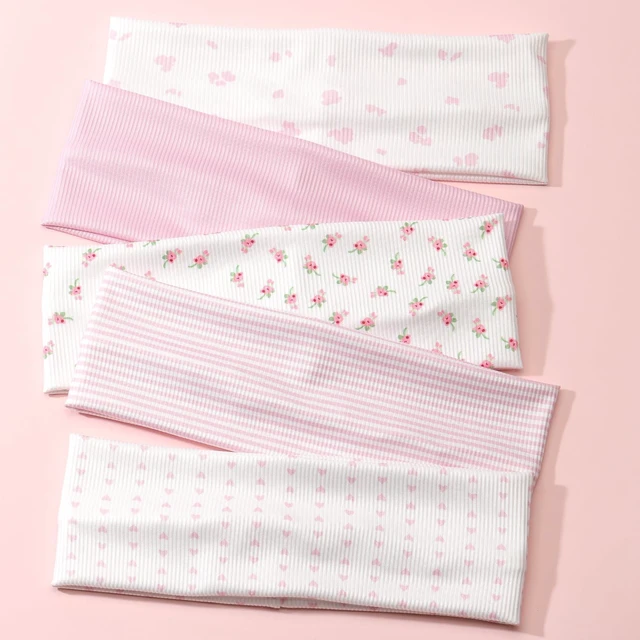 Main image of 5 Pack Pink Headband for Women Non Slip, Cute Headbands for Girls | Breathable patterned fabric, stretch fit, floral design, ideal for yoga, workouts, daily outfits and hairstyles