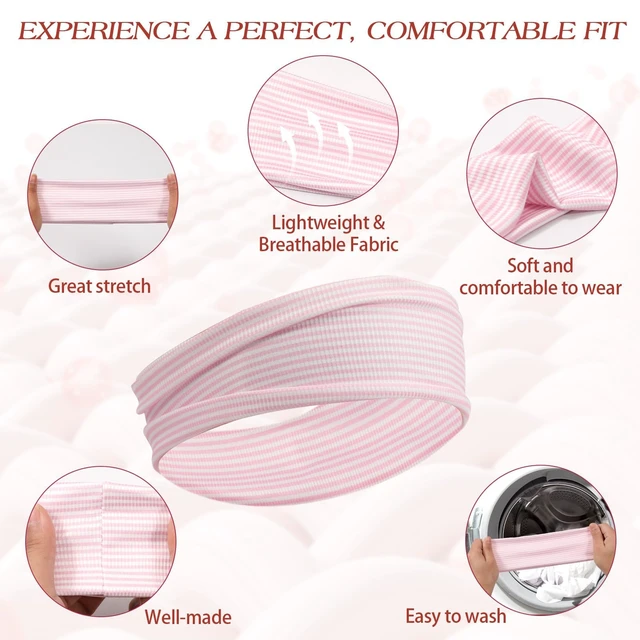 Alt view image 3 of 7 - 5 Pack Pink Headband for Women Non Slip, Cute Headbands for Girls | Breathable patterned fabric, stretch fit, floral design, ideal for yoga, workouts, daily outfits and hairstyles