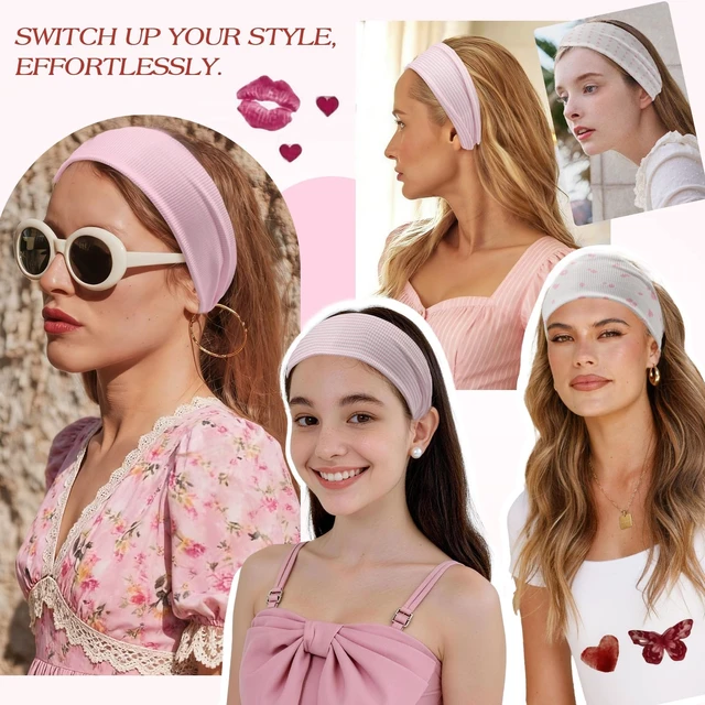 Alt view image 4 of 7 - 5 Pack Pink Headband for Women Non Slip, Cute Headbands for Girls | Breathable patterned fabric, stretch fit, floral design, ideal for yoga, workouts, daily outfits and hairstyles