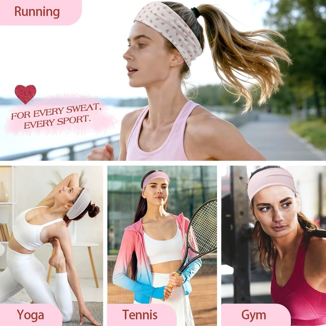 Alt view image 5 of 7 - 5 Pack Pink Headband for Women Non Slip, Cute Headbands for Girls | Breathable patterned fabric, stretch fit, floral design, ideal for yoga, workouts, daily outfits and hairstyles