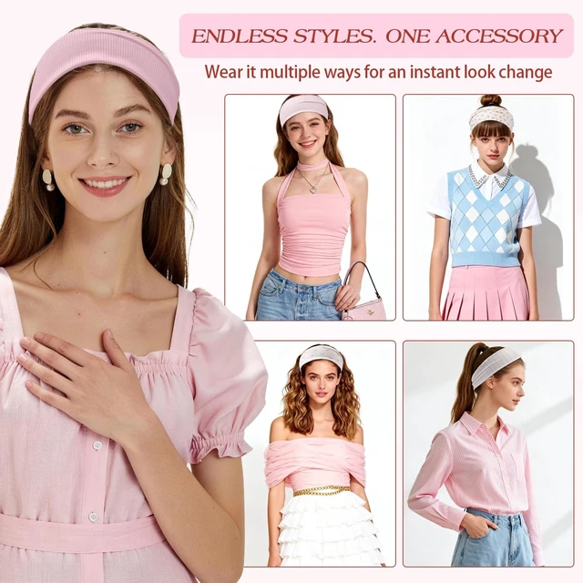 Alt view image 6 of 7 - 5 Pack Pink Headband for Women Non Slip, Cute Headbands for Girls | Breathable patterned fabric, stretch fit, floral design, ideal for yoga, workouts, daily outfits and hairstyles
