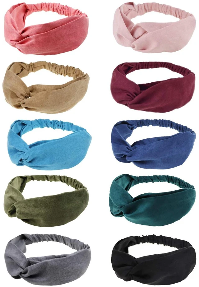 Alt view image 2 of 7 - 10 Pack Boho Headbands for Women Girls Elastic Back Criss Cross Hair Band Twisted Head Wrap Solid Hair Accessories