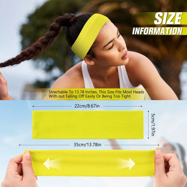 Alt view image 2 of 7 - 12 Pack Sport Headbands Elastic Sweatbands for Women, Bright Yellow | Soft Fabric Hair Bands, Non-slip Design for Gym Running Workouts Exercise, Sublimation Ready, Ideal Girls Sports Daily Use