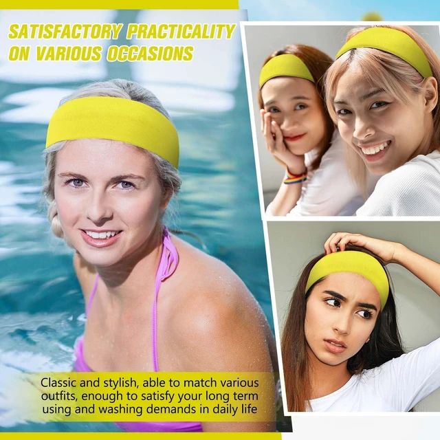 Alt view image 5 of 7 - 12 Pack Sport Headbands Elastic Sweatbands for Women, Bright Yellow | Soft Fabric Hair Bands, Non-slip Design for Gym Running Workouts Exercise, Sublimation Ready, Ideal Girls Sports Daily Use