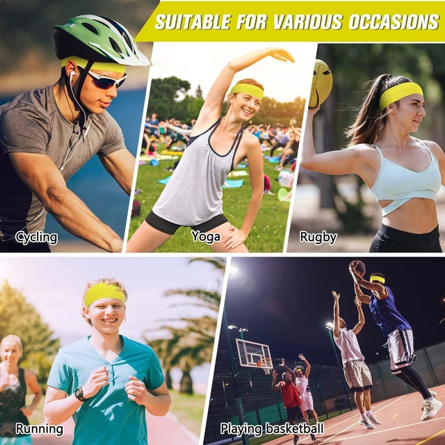 Alt view image 4 of 7 - 12 Pack Sport Headbands Elastic Sweatbands for Women, Bright Yellow | Soft Fabric Hair Bands, Non-slip Design for Gym Running Workouts Exercise, Sublimation Ready, Ideal Girls Sports Daily Use
