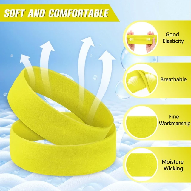 Alt view image 3 of 7 - 12 Pack Sport Headbands Elastic Sweatbands for Women, Bright Yellow | Soft Fabric Hair Bands, Non-slip Design for Gym Running Workouts Exercise, Sublimation Ready, Ideal Girls Sports Daily Use
