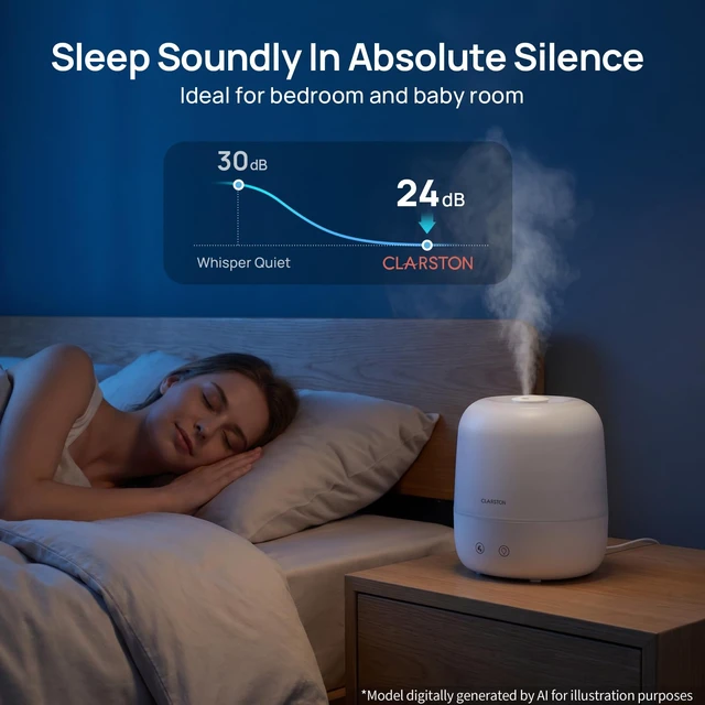 Alt view image 4 of 7 - Humidifiers for Bedroom, 2L Cool Mist Humidifier, 24dB Quiet Sleep | 25H Runtime, Easy to Top Fill & Clean, Humidification for Baby Nursery & Plant, 360° Nozzle for Large Room, Nightlight,No BPA