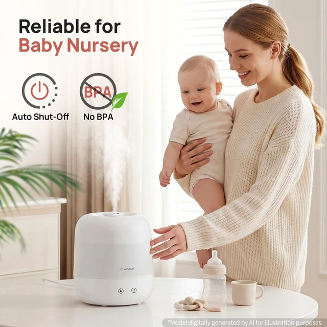 Alt view image 5 of 7 - Humidifiers for Bedroom, 2L Cool Mist Humidifier, 24dB Quiet Sleep | 25H Runtime, Easy to Top Fill & Clean, Humidification for Baby Nursery & Plant, 360° Nozzle for Large Room, Nightlight,No BPA