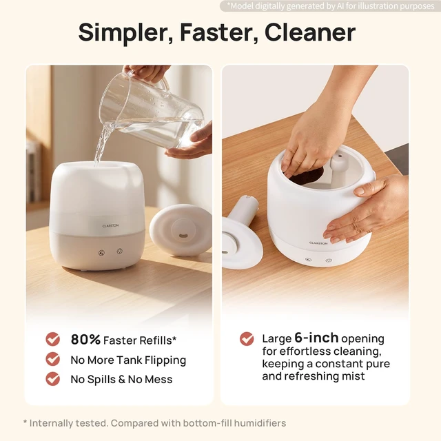 Alt view image 6 of 7 - Humidifiers for Bedroom, 2L Cool Mist Humidifier, 24dB Quiet Sleep | 25H Runtime, Easy to Top Fill & Clean, Humidification for Baby Nursery & Plant, 360° Nozzle for Large Room, Nightlight,No BPA