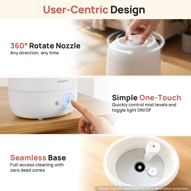 Alt view image 7 of 7 - Humidifiers for Bedroom, 2L Cool Mist Humidifier, 24dB Quiet Sleep | 25H Runtime, Easy to Top Fill & Clean, Humidification for Baby Nursery & Plant, 360° Nozzle for Large Room, Nightlight,No BPA
