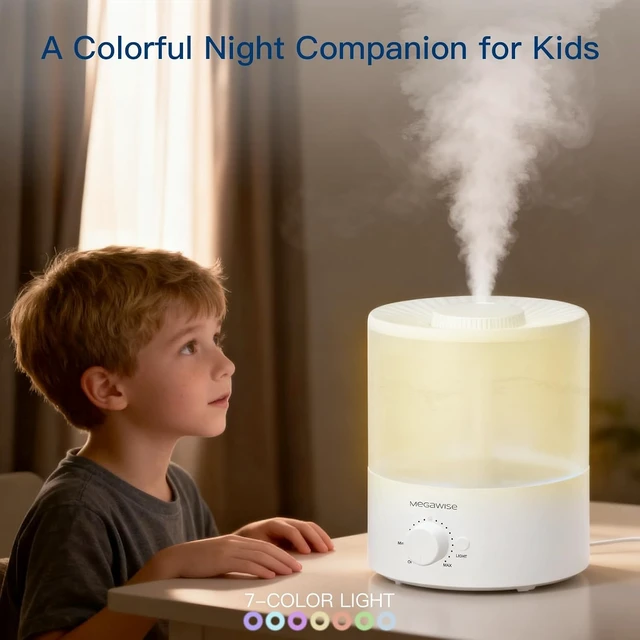 Alt view image 5 of 7 - 1.5L Cool Mist Humidifier, 24dB Quiet, Adjustable Mist | 7-Color Light, Frosted Visible Tank, Adjustable Mist Levels, Detachable Design, Easy Cleaning & Top Fill