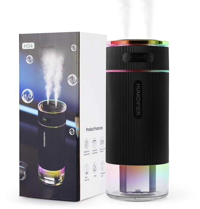 Main image of Portable Small Humidifiers for Travel, Mini Air Ultrasonic Humidifier with Filter Element - Cool Mist, Whisper Quiet, Nightlight, 350ML Tank, Car Modes, Perfect for Baby, Bedroom, Hotel, Desk, Plants
