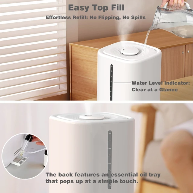 Alt view image 3 of 6 - Top Fill Humidifiers for Bedroom, 4.5L Tank for Large Room, Oil Diffuser, 20dB Quiet Cool Mist Air Humidifier for Home Baby Nursery & Plants, Auto Shut-off and BPA-Free for Safety, 100H