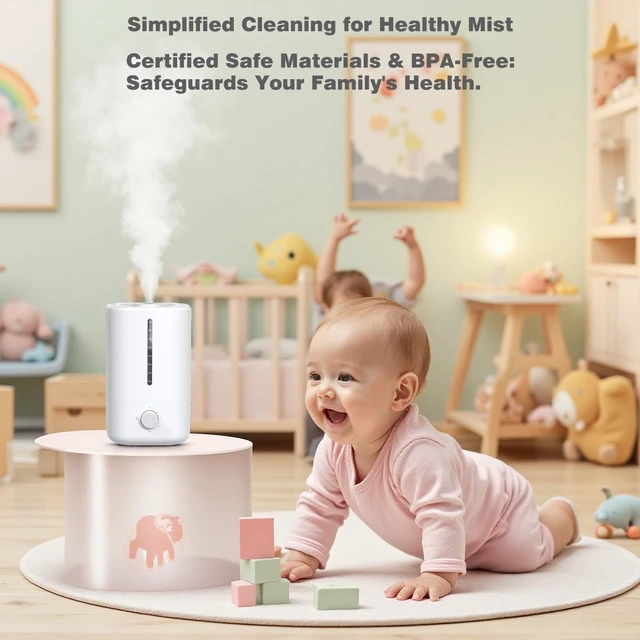 Alt view image 6 of 6 - Top Fill Humidifiers for Bedroom, 4.5L Tank for Large Room, Oil Diffuser, 20dB Quiet Cool Mist Air Humidifier for Home Baby Nursery & Plants, Auto Shut-off and BPA-Free for Safety, 100H